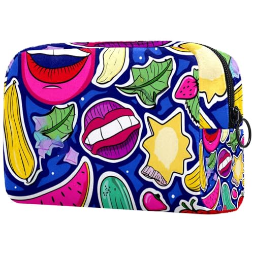 Reise Make up Tasche,Reise Kulturbeutel für Damen,Bananenkuss Flower Doodles,Kosmetik Reisetasche von VTGHDEEQ