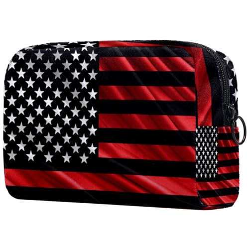 Reise Make up Tasche,Reise Kulturbeutel für Damen,Black Red Line Flag in den Vereinigten Staaten,Kosmetik Reisetasche von VTGHDEEQ