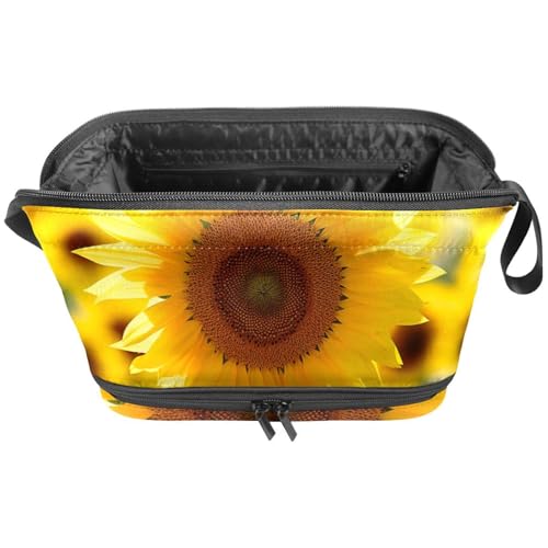 Reise Make up Tasche,Reise Kulturbeutel für Damen,Blumenfeld Sonnenblume,Kosmetik Reisetasche von VTGHDEEQ