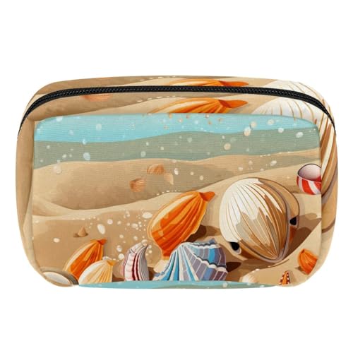 Reise Make up Tasche,Reise Kulturbeutel für Damen,Strand Muschelschale Seestern,Kosmetik Reisetasche von VTGHDEEQ