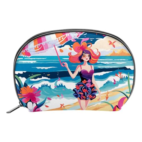 Reise Make up Tasche,Reise Kulturbeutel für Damen,Strand Sommer mädchen Meer,Kosmetik Reisetasche von VTGHDEEQ