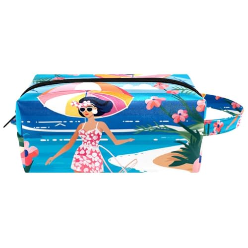 Reise Make up Tasche,Reise Kulturbeutel für Damen,Strand Sommer mädchen Meer,Kosmetik Reisetasche von VTGHDEEQ