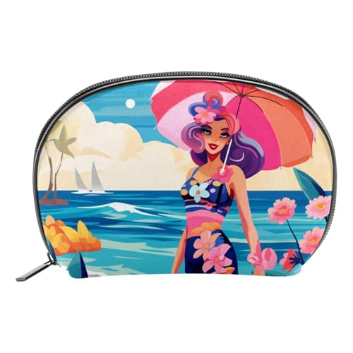 Reise Make up Tasche,Reise Kulturbeutel für Damen,Strand Sommer mädchen Meer,Kosmetik Reisetasche von VTGHDEEQ