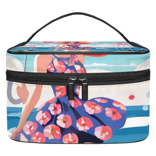 Reise Make up Tasche,Reise Kulturbeutel für Damen,Strand Sommer mädchen Meer,Kosmetik Reisetasche von VTGHDEEQ