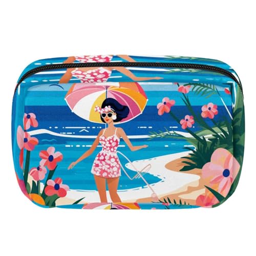 Reise Make up Tasche,Reise Kulturbeutel für Damen,Strand Sommer mädchen Meer,Kosmetik Reisetasche von VTGHDEEQ