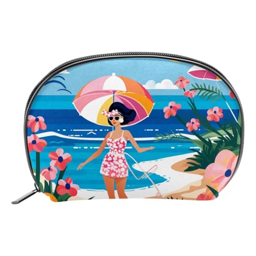 Reise Make up Tasche,Reise Kulturbeutel für Damen,Strand Sommer mädchen Meer,Kosmetik Reisetasche von VTGHDEEQ