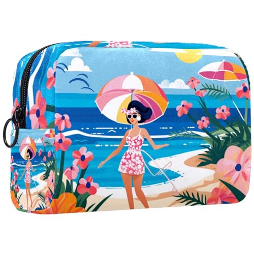 Reise Make up Tasche,Reise Kulturbeutel für Damen,Strand Sommer mädchen Meer,Kosmetik Reisetasche von VTGHDEEQ