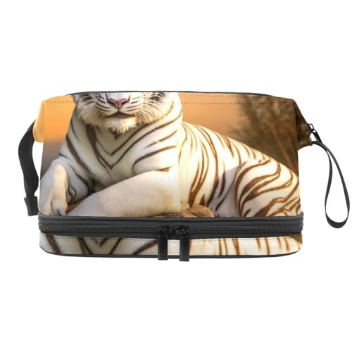 Reise Make up Tasche,Reise Kulturbeutel für Damen,Tier Tiger Steinwald,Kosmetik Reisetasche von VTGHDEEQ