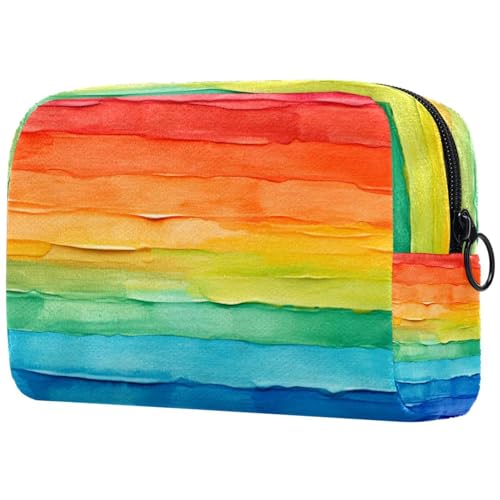 Reise Make up Tasche,Reise Kulturbeutel für Damen,bunter Streifenregenbogen der abstrakten Kunst,Kosmetik Reisetasche von VTGHDEEQ