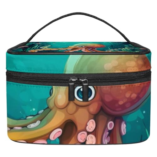 Reise Make up Tasche,Reise Kulturbeutel für Damen,großer Teufelsfisch Oktopus,Kosmetik Reisetasche von VTGHDEEQ