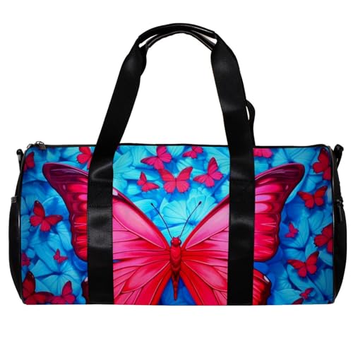 Reisetasche,Herren Sporttasche,Damen Sporttasche,Blauer und roter Schmetterling,Sporttasche von VTGHDEEQ