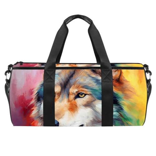 Sporttasche für Damen,kleine Sporttasche für Herren,Abstrakter Wolf Aquarell Hund,Übernachtungstasche von VTGHDEEQ