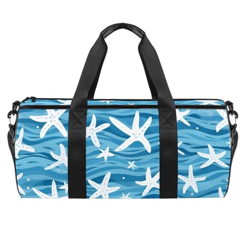 Sporttasche für Damen,kleine Sporttasche für Herren,Blauer Textur Ozean Seestern,Übernachtungstasche von VTGHDEEQ