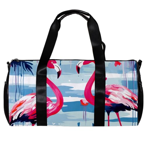 Sporttasche für Damen,kleine Sporttasche für Herren,Flamingo streift rosa Blumen,Übernachtungstasche von VTGHDEEQ