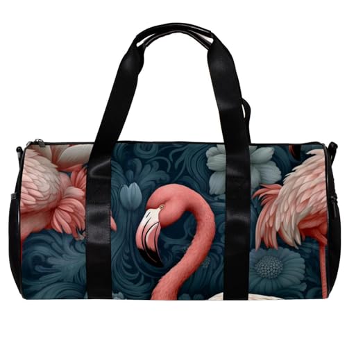 Sporttasche für Damen,kleine Sporttasche für Herren,Flamingo und Tropische Pflanzen,Übernachtungstasche von VTGHDEEQ