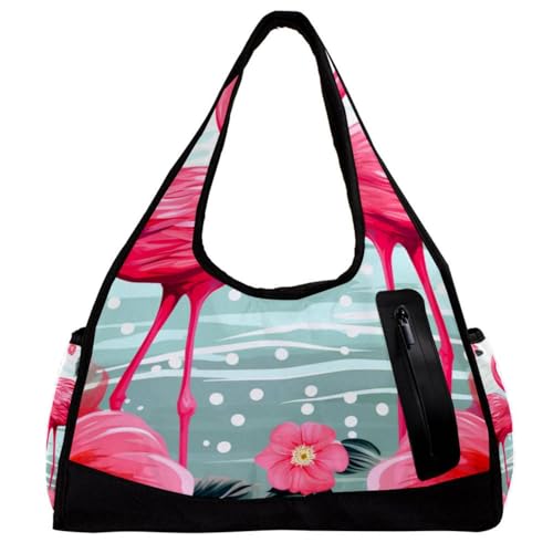 Sporttasche für Damen,kleine Sporttasche für Herren,Flamnigo mit rosa Blume,Übernachtungstasche von VTGHDEEQ