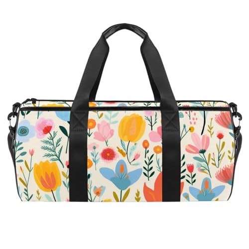 Sporttasche für Damen,kleine Sporttasche für Herren,Florale Retro Blume bunt,Übernachtungstasche von VTGHDEEQ