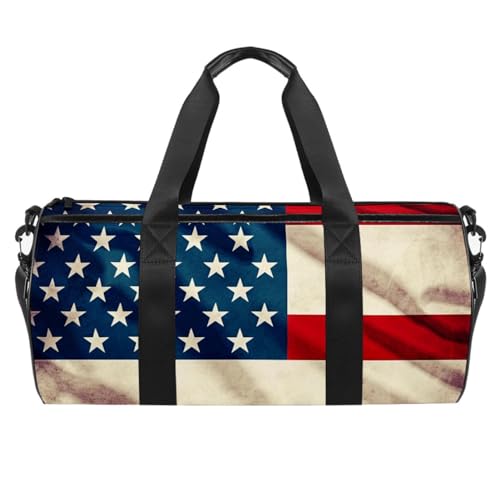 Sporttasche für Damen,kleine Sporttasche für Herren,Vintage Streifen der amerikanischen Flagge,Übernachtungstasche von VTGHDEEQ