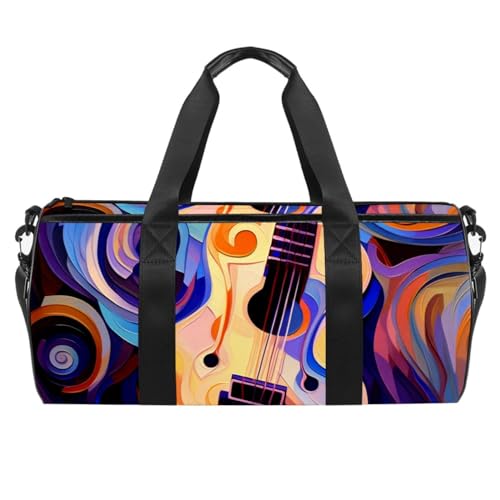 Sporttasche für Damen,kleine Sporttasche für Herren,abstrakte Kunst Musiknoten Gitarre,Übernachtungstasche von VTGHDEEQ