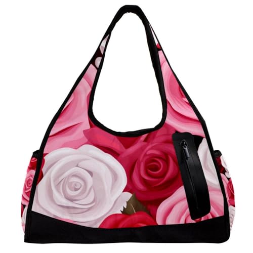 Sporttaschen für Damen,Reisetasche für Reisen,Florale rote rosa Rosen,Sporttasche für Herren von VTGHDEEQ