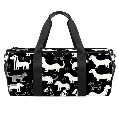 Sporttaschen für Damen,Reisetasche für Reisen,Schwarz Weiß Doganimals Hund,Sporttasche für Herren von VTGHDEEQ