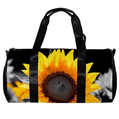 Sporttaschen für Damen,Reisetasche für Reisen,Schwarz und Weiß und Sonnenblumen,Sporttasche für Herren von VTGHDEEQ