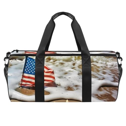 Sporttaschen für Herren,Reisetaschen für Damen,Amerikanische Flagge und Strand,Trainingstasche von VTGHDEEQ