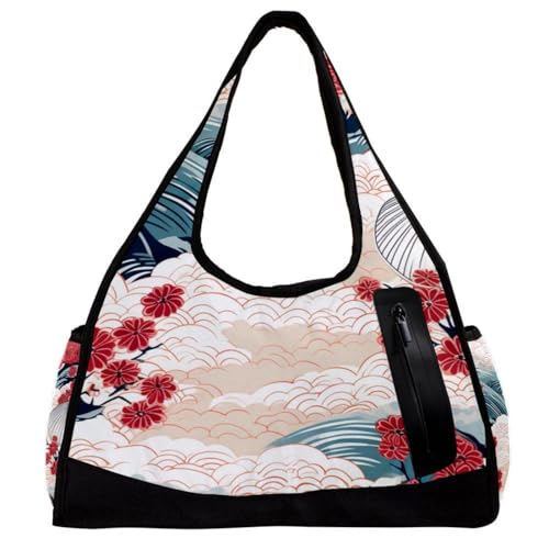 Sporttaschen für Herren,Reisetaschen für Damen,Chinesisches Muster der blauen Fächerblume,Trainingstasche von VTGHDEEQ