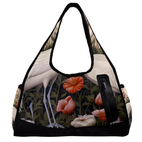 Sporttaschen für Herren,Reisetaschen für Damen,Kunst Retro Kran Mohn,Trainingstasche von VTGHDEEQ