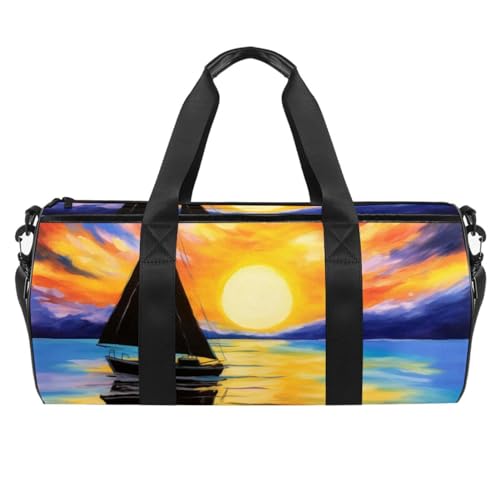 Sporttaschen für Herren,Reisetaschen für Damen,Kunst Segelboot Malerei Ozean,Trainingstasche von VTGHDEEQ