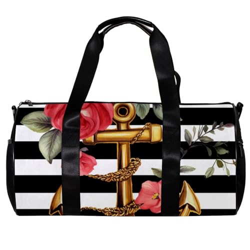 Sporttaschen für Herren,Reisetaschen für Damen,Schwarz weiße Streifen der Ankerblume,Trainingstasche von VTGHDEEQ