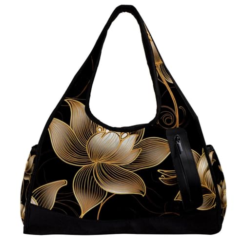 Sporttaschen für Herren,Reisetaschen für Damen,blumenblume Lotus goldene Linien,Trainingstasche von VTGHDEEQ