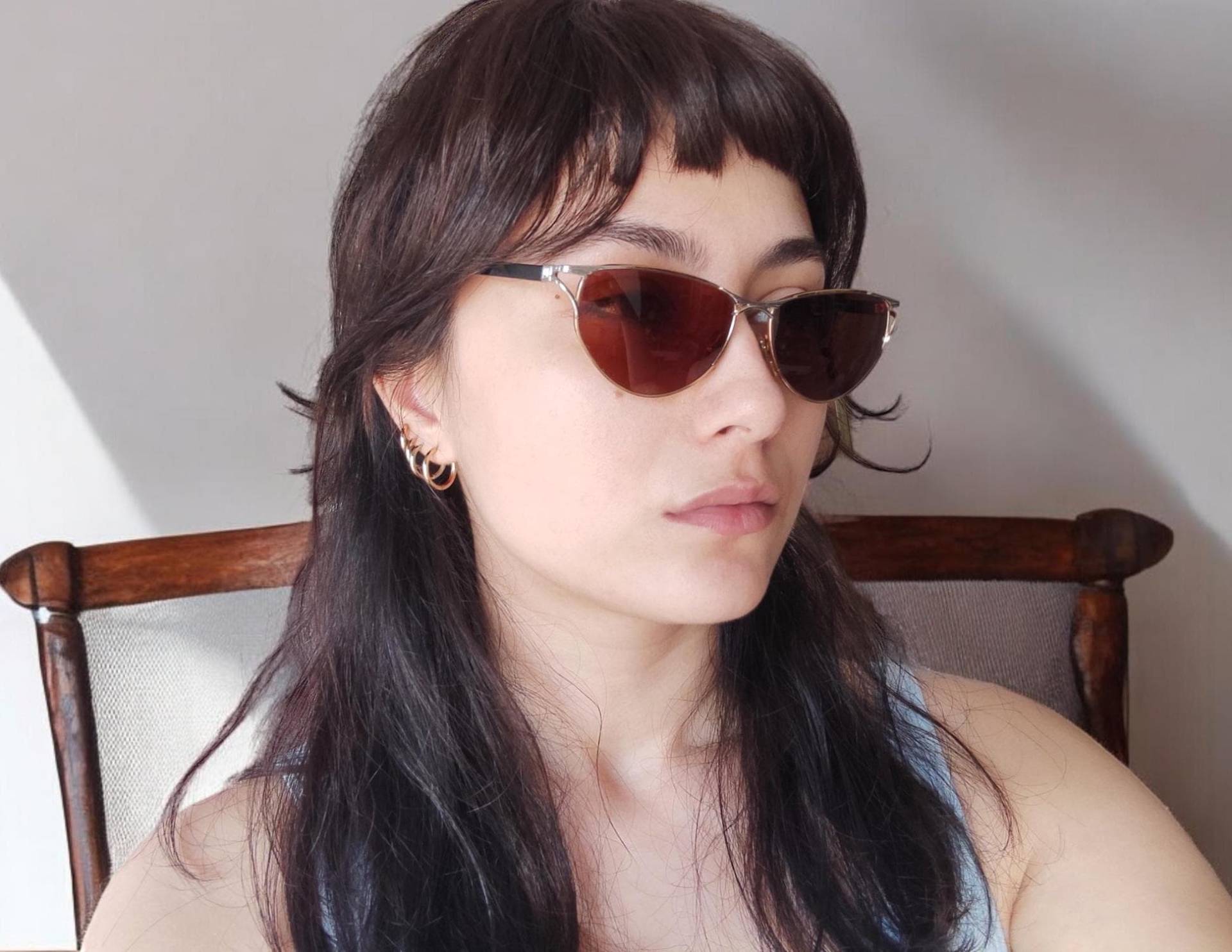 90Er Jahre Vintage Cat Eye Damen Sonnenbrillen Dreieck Form Trendige Made in Italy Von Amica von VTGshow