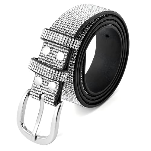 VTKELEISUR Strass-Gürtel für Damen, glitzernde Diamant-Gürtel für Kleider, glänzend glitzernd für Jeans, silber, M:Fit Waist Size 27″-32″ von VTKELEISUR
