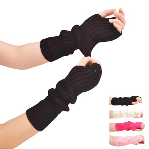 VTTDB Armabdeckungen niedliche Frauen Kawaii japanische Harajuku Y2k Armwärmer für Mädchen Goth Handschuhe Fingerlose Gestrickte Arm Ärmel, Schwarz, Einheitsgröße von VTTDB