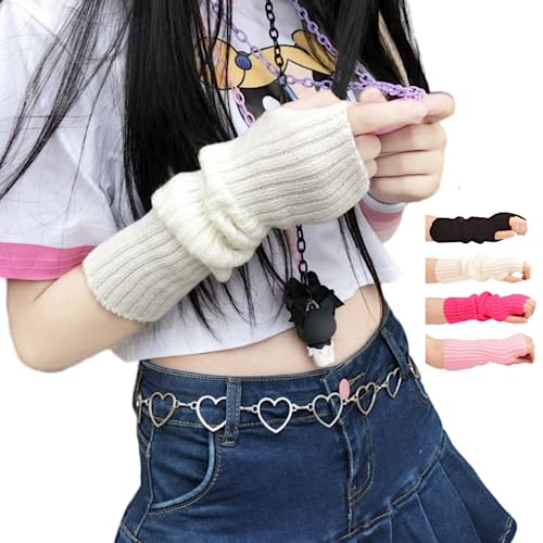 VTTDB Armabdeckungen niedliche Frauen Kawaii japanische Harajuku Y2k Armwärmer für Mädchen Goth Handschuhe Fingerlose Gestrickte Arm Ärmel, Weiss/opulenter Garten, Einheitsgröße von VTTDB
