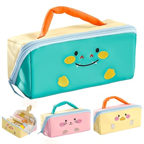 VTYFRY Niedliches Kawaii-Federmäppchen mit Griff, Cartoon-Tiere, große Kapazität, Stiftebox, Organizer, für Büro, Arbeitsplatz, Schreibtischzubehör, Reiseutensilien, trendiges Geschenk (grüner VTYFRY Niedliches Kawaii-Federmäppchen mit Griff, Cartoon-Tiere, große Kapazität, Stiftebox, Organizer, für Büro, Arbeitsplatz, Schreibtischzubehör, Reiseutensilien, trendiges Geschenk (grüner von VTYFRY