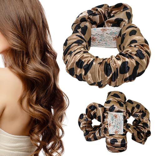 Hitzeloser Lockenwickler über Nacht zum Schlafen, hitzeloses Locken-Haargummi für Frauen, weiche Seide, faule Lockenwickler, Stirnband für langes Haar über Nacht (brauner Leopard, normal) von VTZNOJ
