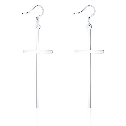 VU100 1 Paar Lange Ohrringe Kreuz für Damen Mädchen Edelstahl Ohrstecker Kreuz Anhänger Ohrschmuck Silber von VU100