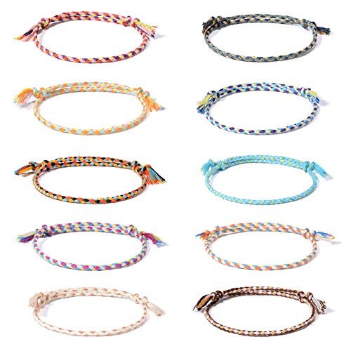 VU100 10 Stück Freundschaft Armbänder für Frauen Mädchen Handgefertigt Geflochten Wickelarmband Mehrfarbig Gewebte Dünn Saiten, Weihnachten Geschenk von VU100