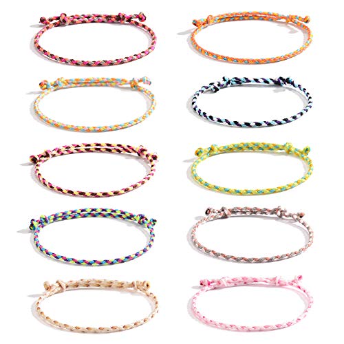 VU100 10 Stück Freundschaft Armbänder für Frauen Mädchen Handgefertigt Geflochten Wickelarmband Mehrfarbig Gewebte Dünn Saiten, Weihnachten Geschenk von VU100