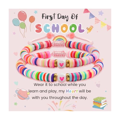 VU100 2 Stück Mutter Tochter Armband Schulkind 2024 Geschenk für Mädchen Tochter Mutter Schulanfang Geschenke für Mädchen Einschulung Geschenke Glücksbringer Schulanfang Geschenke für Mama Oma Enkelin von VU100