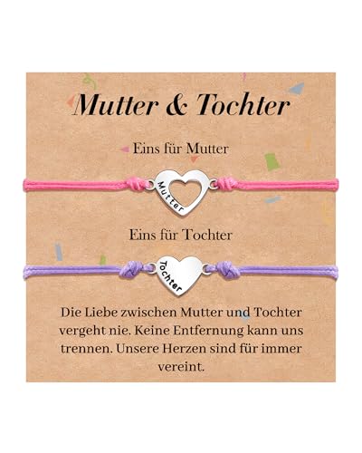 VU100 2 Stück Mutter Tochter Geschenk Mutter Tochter Armband Mama Tochter Armband Geschenk für Mama Tochter 316L Herzform Edelstahlarmband Geburtstag für Mädchen (Rose+Violett) von VU100