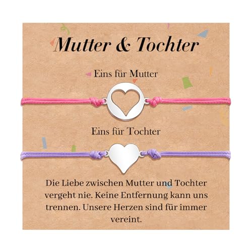 VU100 2 Stück Mutter-Tochter Armband - Herzform Edelstahlarmband 316L - Geschenk für Mama und Tochter zum Geburtstag von VU100