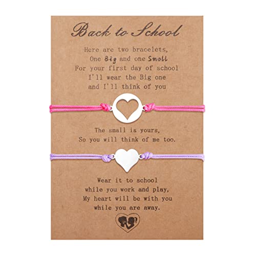 VU100 2 Stück zurück zu Schule Geschenk, ersten Tag der Schule Geschenk, schöne Mutter Tochter/Sohn Armband mit zurück zu Schule Geschenk Tasche von VU100