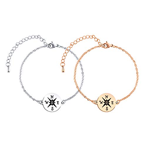 VU100 2PCS Kompass Armband für Frauen Männer Mädchen Freundschaft Schmuck Set, Geschenk für Beste Freunde Paar Familie Freundin von VU100