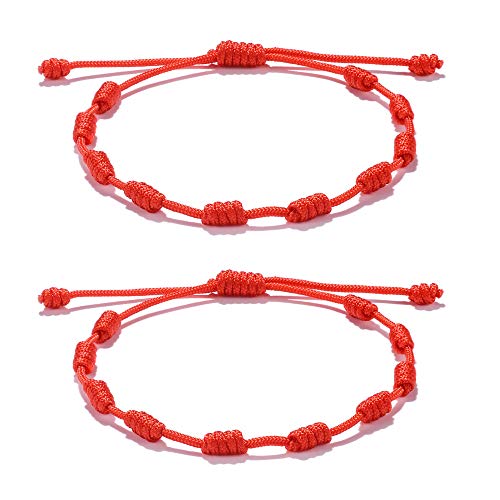 VU100 2PCS Rotes Knoten zum Schutz Armband Einstellbares Amulett für Erfolg Kabbalah Viel Glück Schutz Armbänder für Damen, Herren, Mädchen, Jungen von VU100