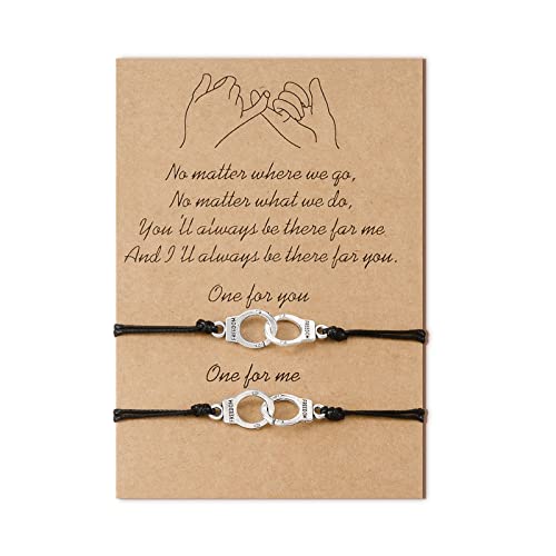 VU100 2Pcs Handschellen Charm Woven Friendship Strings Armbänder Paar Bester Freund Distacne Matching für Frauen Männer Mädchen Jungen Geschenke von VU100