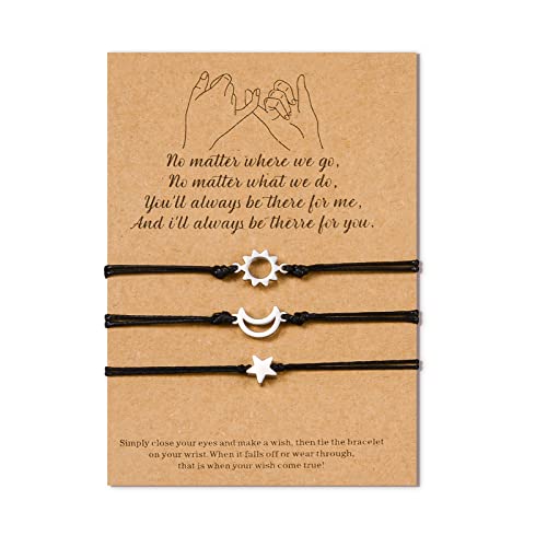 VU100 3 PCS Armband Sonne Mond Sterne Gewebtes Freundschaft Passendes Armband,Mädchen Männer Familie bester Freund Mutter Tochter,Schmuckgeschenke Weihnachten Erntedankfest von VU100
