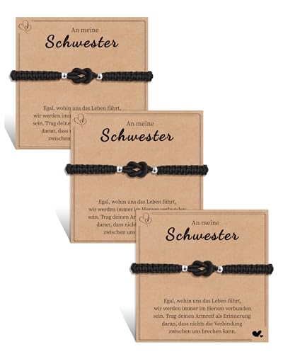 VU100 3 Stück Schwester Geschenk Schwester Armband Geschenk Schwester Geburtstag Große Schwester Weihnachten Geschenke für Freunde Mädchen Damen von VU100